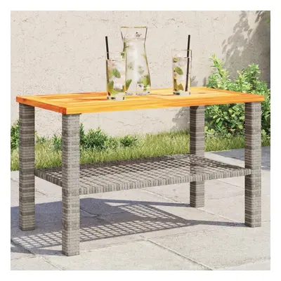 Szürke polyrattan és akácfa kerti asztal 70 x 38 x 42 cm