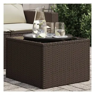 Barna polyrattan üveglapos kerti asztal 55 x 55 x 37 cm