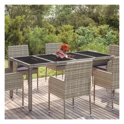 Szürke polyrattan üveglapos kerti asztal 190 x 90 x 75 cm