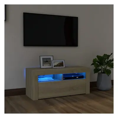 Sonoma-tölgy színű tv-szekrény led-lámpákkal 90 x 35 x 40 cm