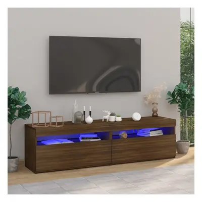 2 db barna tölgy színű tv-szekrény led-világítással 75x35x40 cm