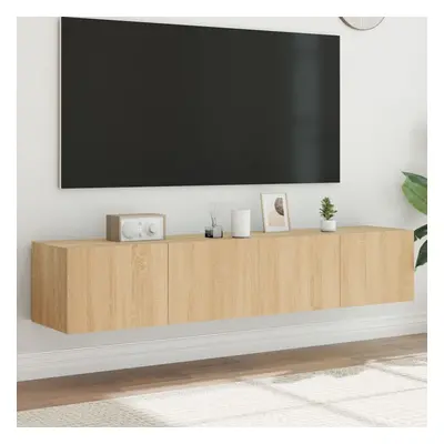 2 db sonoma-tölgy színű fali tv-szekrény led-del 80x35x31 cm