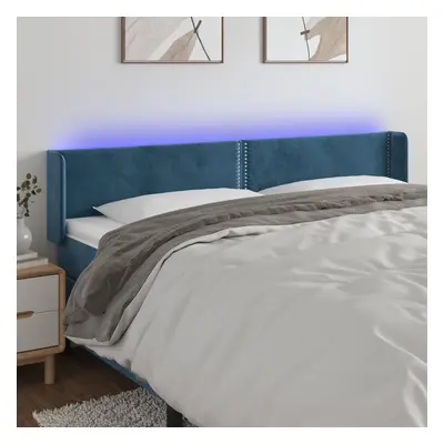 Sötétkék bársony led-es fejtámla 203 x 16 x 78/88 cm