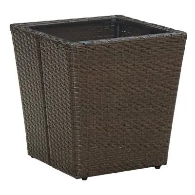 Barna polyrattan és edzett üveg dohányzóasztal 41,5x41,5x44 cm