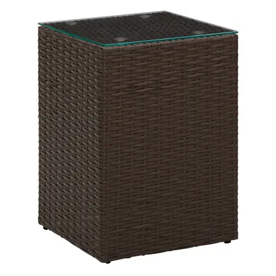 Barna polyrattan kisasztal üveg asztallappal 35 x 35 x 52 cm