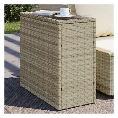 Vidaxlvilágosszürke polyrattan kerti kisasztal üveg lappal58x27,5x55cm