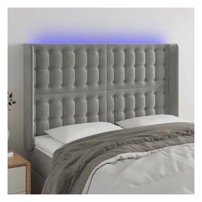 Világosszürke bársony led-es fejtámla 147x16x118/128 cm