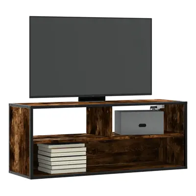 Füstös tölgy színű szerelt fa és fém tv-szekrény 100x31x39,5 cm