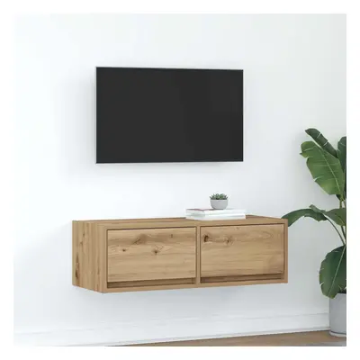 Kézműves tölgy színű szerelt fa tv-szekrény 80x31x25,5 cm