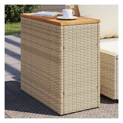 Bézs polyrattan kerti kisasztal fa asztallappal 58x27,5x55 cm