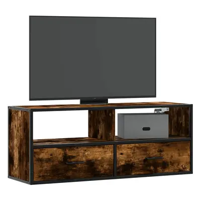 Füstös tölgy színű szerelt fa és fém tv-szekrény 100x31x39,5 cm