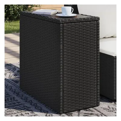 Fekete polyrattan üveglapos kerti kisasztal 58 x 27,5 x 55 cm