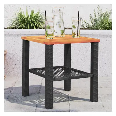 Fekete polyrattan és akácfa kerti asztal 40 x 40 x 42 cm