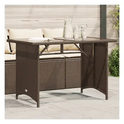 Barna polyrattan üveglapos kerti asztal 110x68x70 cm