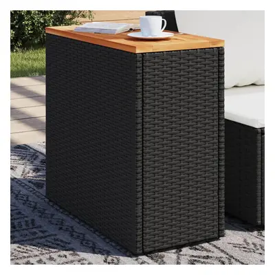 Fekete polyrattan kerti kisasztal fa asztallappal 58x27,5x55 cm