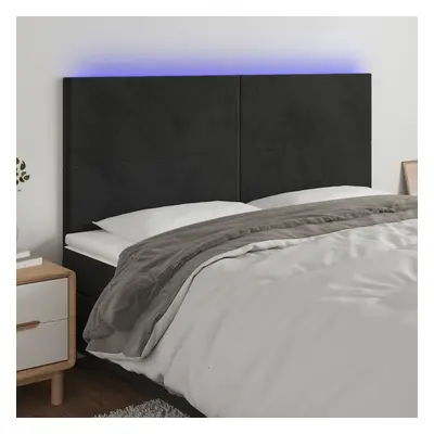 Fekete bársony led-es fejtámla 160x5x118/128 cm