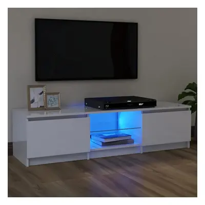 Magasfényű fehér tv-szekrény led-lámpákkal 120 x 30 x 35,5 cm