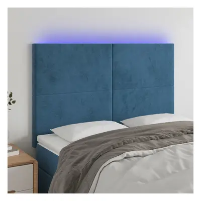 Sötétkék bársony led-es fejtámla 144x5x118/128 cm