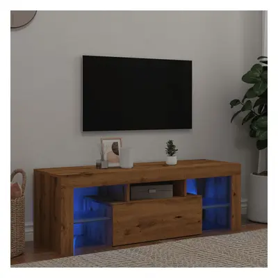 Kézműves tölgy szerelt fa tv-szekrény led-ekkel 120x36,5x40 cm