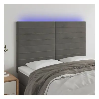 Sötétszürke bársony led-es fejtámla 144x5x118/128 cm