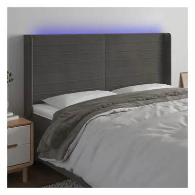 Sötétszürke bársony led-es fejtámla 203x16x118/128 cm