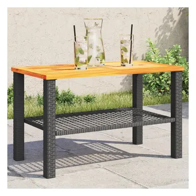 Fekete polyrattan és akácfa kerti asztal 70 x 38 x 42 cm