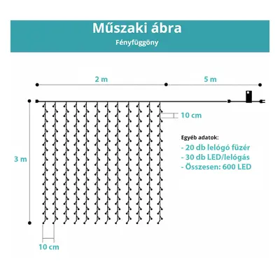 Karácsonyi fényfüggöny kültéri és beltéri 3 m hosszú - Meleg fehér - SOROLHATÓ