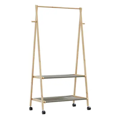 Bambusz ruhaállvány polcokkal és kerekekkel 96x45,5x155,5 cm