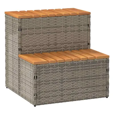 Pezsgőfürdő lépcső szürke 50x50x50,5cm polyrattan és akácfa