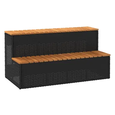 Pezsgőfürdő lépcső fekete 100x50x50,5 cm polyrattan és akácfa