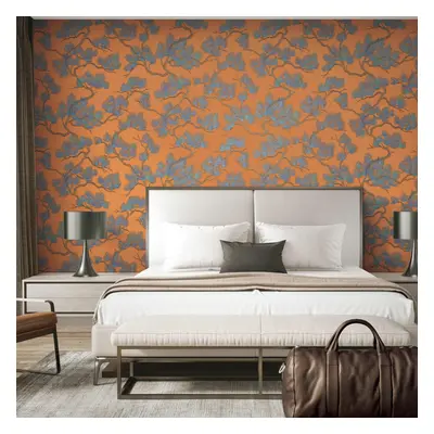 Dutch wallcoverings kék és narancssárga fenyőmintás tapéta