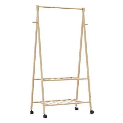 Bambusz ruhaállvány polcokkal és kerekekkel 96x45,5x155,5 cm