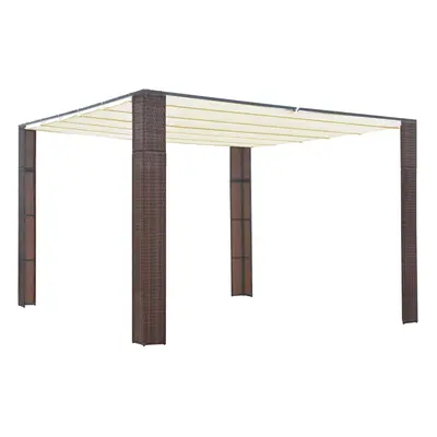 Barna és krémszínű polyrattan pavilon tetővel 300x300x200 cm