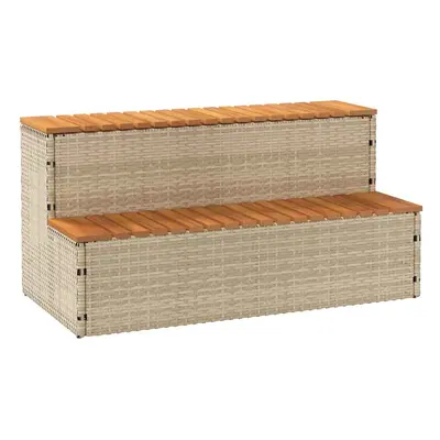 Pezsgőfürdő lépcső bézs 100x50x50,5 cm polyrattan és akácfa