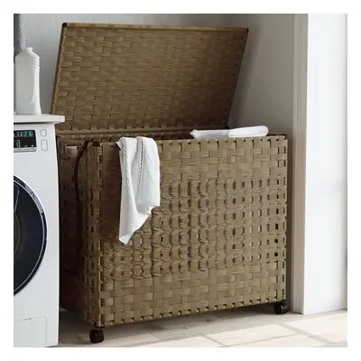 Rattan szennyeskosár kerekekkel 66x35x60 cm