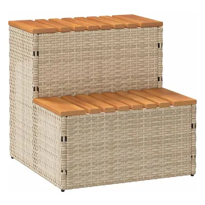 Pezsgőfürdő lépcső bézs 50x50x50,5cm polyrattan és akácfa