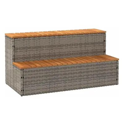 Pezsgőfürdő lépcső szürke 100x50x50,5 cm polyrattan és akácfa