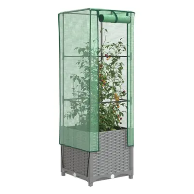 Rattan megjelenésű magaságyás melegháztakaróval 40x40x139 cm