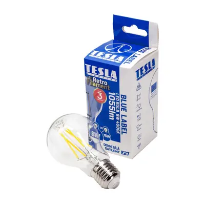 Tesla - LED FILAMENT RETRO izzó, E27, 8W, 230V, 1055lm, 4000K, 360°, clear