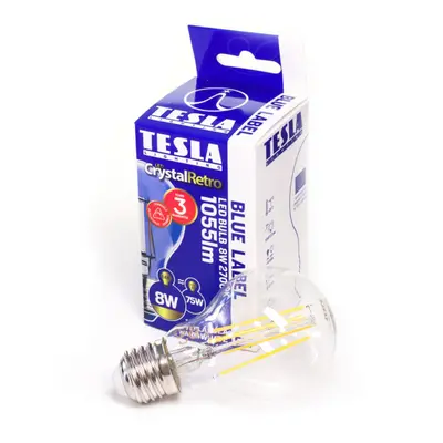 Tesla - LED FILAMENT RETRO izzó, E27, 8W, 230V, 1055lm, 2700K, 360°, szabályozható, clear