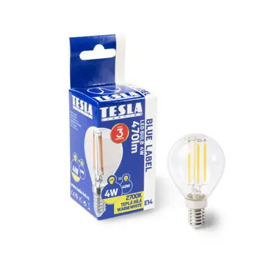 Tesla - LED FILAMENT RETRO minigömb izzó, E14, 4W, 230V, 470lm, 2700K, 360°,clear