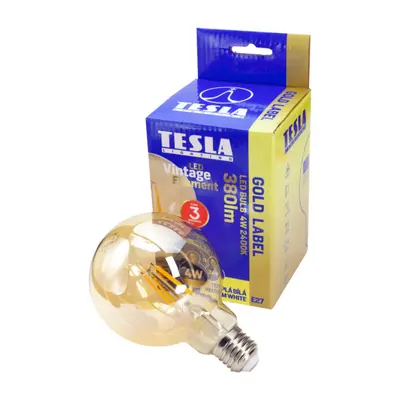 Tesla - LED GLOBE G95 VINTAGE izzó, E27, 4W, 230V, 380lm, 2400K, 360°, borostyán