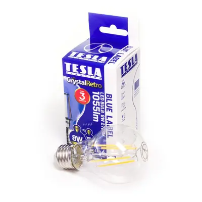 Tesla - LED FILAMENT RETRO izzó, E27, 8W, 230V, 1055lm, 2700K, 360°, clear