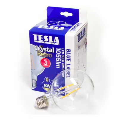 Tesla - LED GLOBE FILAMENT RETRO izzó, E27, 8W, 230V, 1055lm, 2700K, 360°, clear