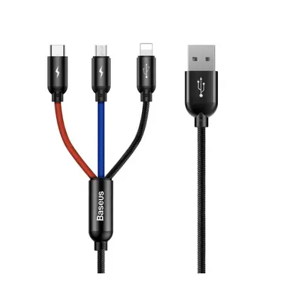 Baseus Three Primary kábel USB - Micro USB / Lightning / USB-C 3.5A 1.2m, fekete (CAMLT-BSY01)