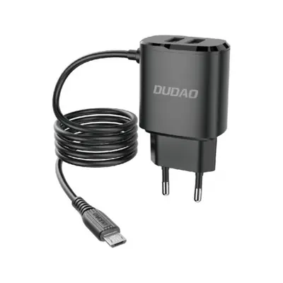 Dudao A2Pro hálózati töltő adapter 2x USB + Micro USB kábel 12W, fekete (A2ProM black)