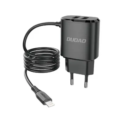 Dudao A2ProL 2x USB hálózati töltő adapter + Lightning kábel 12W, fekete (A2ProL black)