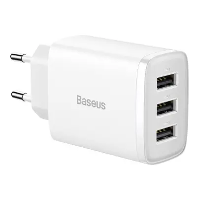 Baseus Compact hálózati töltő 3x USB 17W, fehér