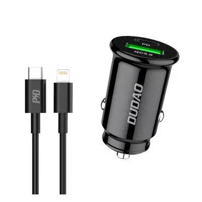 Dudao R3PRO autós töltő USB QC3.0 / USB-C PD + kábel USB-C / Lightning 18W, fekete (R3PRO)