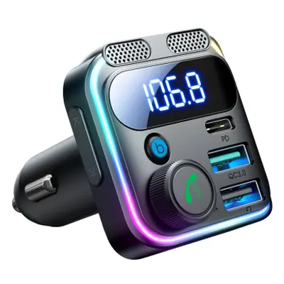 Joyroom JR-CCB01 Bluetooth FM Transmitter autós töltő 2x USB / USB-C 48W, fekete (JR-CCB01)